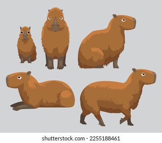 Capybara Cute Cartoon Poses Vector Illustration Set 2