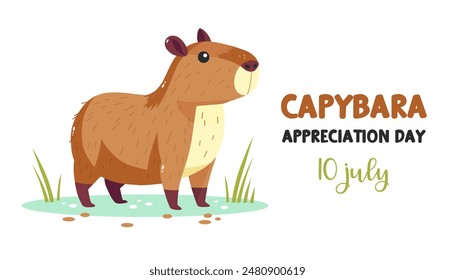 Capybara. Cute largest rodent. Vector hand drawn illustration isolated on white background. July 10th is Capybara Appreciation Day. Water pig.