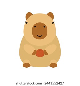 Capybara cute on a white background, vector illustration. Cutie funny capybara cartoon portrait, full face.Trendy animal. For printing on fabric, postcard, wrapping paper, kids party, baby shower,art