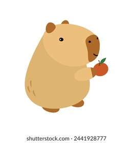 Capybara cute on a white background, vector illustration. Cutie funny capybara cartoon portrait, full face.Trendy animal. For printing on fabric, postcard, wrapping paper, kids party, baby shower, art