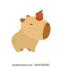 Capybara niedlich auf einem weißen Hintergrund, Vektor-Illustration. Nettes lustiges Capybara Cartoon Portrait, volles Gesicht. Trendy Tier. Zum Bedrucken auf Stoff, Postkarte, Wickelpapier, Kinderparty, Babydusche, Kunst