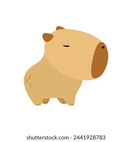 Capybara niedlich auf einem weißen Hintergrund, Vektor-Illustration. Nettes lustiges Capybara Cartoon Portrait, volles Gesicht. Trendy Tier. Zum Bedrucken auf Stoff, Postkarte, Wickelpapier, Kinderparty, Babydusche, Kunst