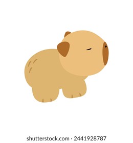 Capybara niedlich auf einem weißen Hintergrund, Vektor-Illustration. Nettes lustiges Capybara Cartoon Portrait, volles Gesicht. Trendy Tier. Zum Bedrucken auf Stoff, Postkarte, Wickelpapier, Kinderparty, Babydusche, Kunst