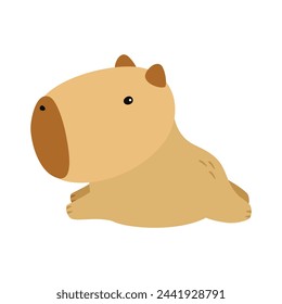 Capybara niedlich auf einem weißen Hintergrund, Vektor-Illustration. Nettes lustiges Capybara Cartoon Portrait, volles Gesicht. Trendy Tier. Zum Bedrucken auf Stoff, Postkarte, Wickelpapier, Kinderparty, Babydusche, Kunst