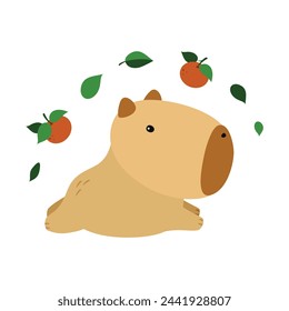 Capybara niedlich auf einem weißen Hintergrund, Vektor-Illustration. Nettes lustiges Capybara Cartoon Portrait, volles Gesicht. Trendy Tier. Zum Bedrucken auf Stoff, Postkarte, Wickelpapier, Kinderparty, Babydusche, Kunst