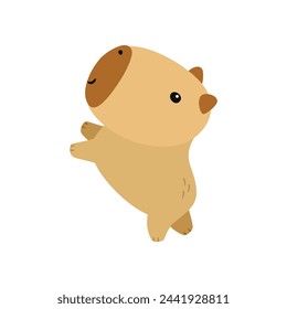 Capybara cute on a white background, vector illustration. Cutie funny capybara cartoon portrait, full face.Trendy animal. For printing on fabric, postcard, wrapping paper, kids party, baby shower, art