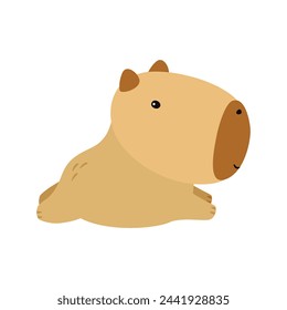 Capybara cute on a white background, vector illustration. Cutie funny capybara cartoon portrait, full face.Trendy animal. For printing on fabric, postcard, wrapping paper, kids party, baby shower, art