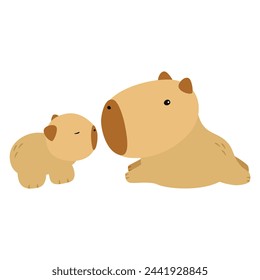 Capybara niedlich auf einem weißen Hintergrund, Vektor-Illustration. Nettes lustiges Capybara Cartoon Portrait, volles Gesicht. Trendy Tier. Zum Bedrucken auf Stoff, Postkarte, Wickelpapier, Kinderparty, Babydusche, Kunst