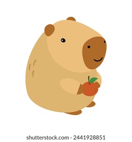 Capybara niedlich auf einem weißen Hintergrund, Vektor-Illustration. Nettes lustiges Capybara Cartoon Portrait, volles Gesicht. Trendy Tier. Zum Bedrucken auf Stoff, Postkarte, Wickelpapier, Kinderparty, Babydusche, Kunst