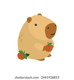 Capybara niedlich auf einem weißen Hintergrund, Vektor-Illustration. Nettes lustiges Capybara Cartoon Portrait, volles Gesicht. Trendy Tier. Zum Bedrucken auf Stoff, Postkarte, Wickelpapier, Kinderparty, Babydusche, Kunst