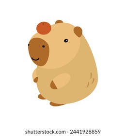 Capybara cute on a white background, vector illustration. Cutie funny capybara cartoon portrait, full face.Trendy animal. For printing on fabric, postcard, wrapping paper, kids party, baby shower, art