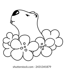 Capybara Cutwater Animal. Vector stock illustration. funny rodent.  cute Capybara. Drawing of an animal in doodle style.  isolated on a white background.