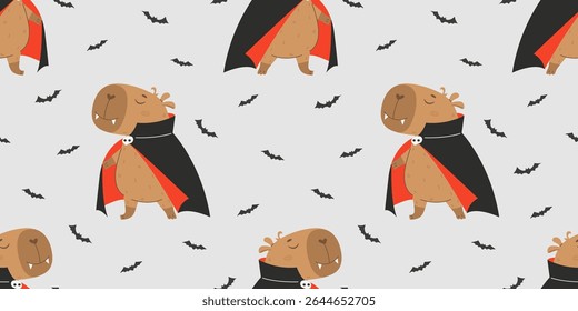 Capybara in Dracula vampire costume cute pattern