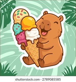 Capybara Eating Ice Cream Cone Illustration