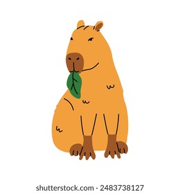 Capybara Eating a Leaf A cartoon illustration