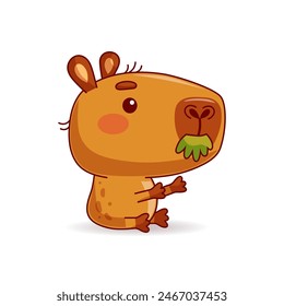 Capybara eats greens. Vector illustration.