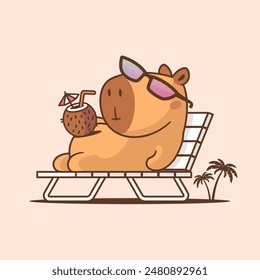 Capybara enjoying summer vacation vector cartoon illustration