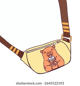 capybara fanny pack illustration. tshirt graphic print pattern. kids clothing, fashion and more