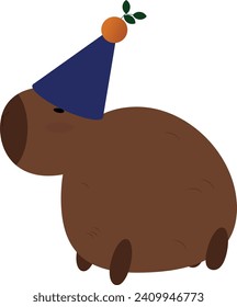 capybara with a festive cap on his head and an orange