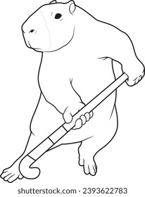 Capybara Field hockey Hockey stick Sports Animal Vector Graphic Art Illustration