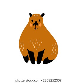 Capybara flat vector illustration. Minimal Scandinavian style South America animal. Sitting capybara art.