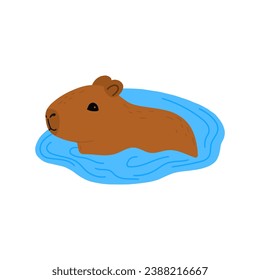 El capibara es un personaje divertido en diseño plano. Natación de capibara en la ilustración del vector de agua