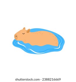 El capibara es un personaje divertido en diseño plano. Natación de capibara en la ilustración del vector de agua