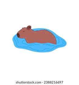 El capibara es un personaje divertido en diseño plano. Natación de capibara en la ilustración del vector de agua