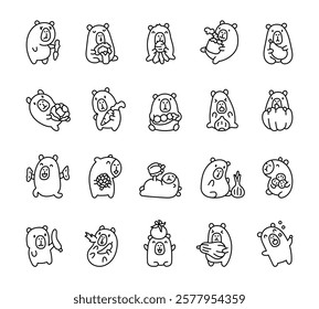 Capybara funny character set with cute kawaii cartoon emotions holding fresh vegetables for creative food illustrations and healthy snack designs for cooking and nutrition ideas