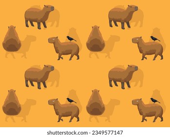 Capybara with Grackle Cartoon Seamless Wallpaper Background