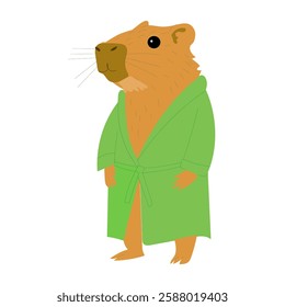 Capybara in the green gown isolated, staing, fkat design, cartoon