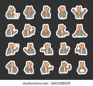 Capybara guide character set with animal features demonstrate communication, direction, teaching, thinking, celebration, and various emotional reactions for yours illustration
