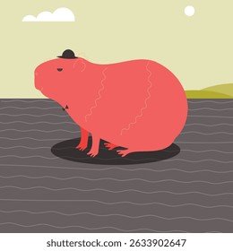 capybara in a hat flat illustration