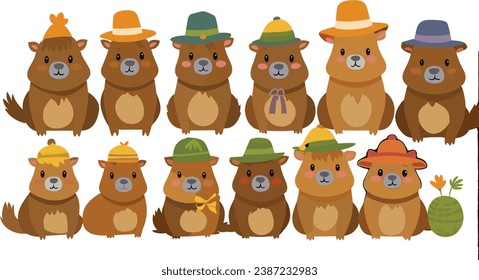 Capybara in a hat, a picture of happiness and whimsy.
