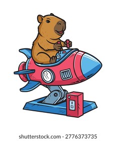 capybara having fun with rocket coin operated