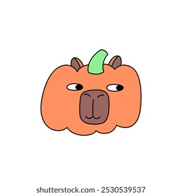 Cabeza de capibara en forma de verdura de calabaza. Elemento de diseño sobre el tema de los cuentos de hadas y la magia. Divertido personaje de broma para halloween