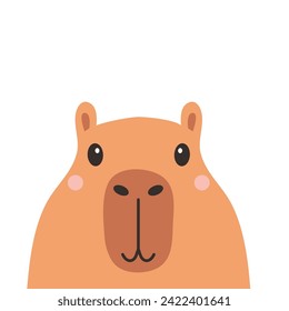 Icono de cabeza de Capibara. Cute caricatura kawaii personaje gracioso de bebé. Cerdo de agua. Cabeza sonriente. Estilo infantil. Impresión adhesiva, plantilla de tarjeta de felicitación. Diseño plano. Fondo blanco. Aislado. Vector