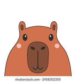 Capybara-Kopf-Symbol. Nette Cartoon Kawaii lustige Baby-Figur. Wasserschwein. Lächelnder Gesichtskopf. Contour Line Doodle. Childischer Stil. Aufkleberdruck, Grußkarte. Flaches Design. Weißer Hintergrund. Vektorgrafik