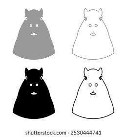 Capybara head set icon grey black color vector illustration image solid fill outline contour line thin flat style