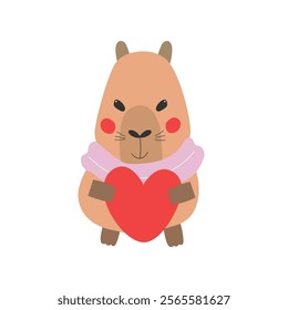 Capybara with heart vector illustration for Valentines day.