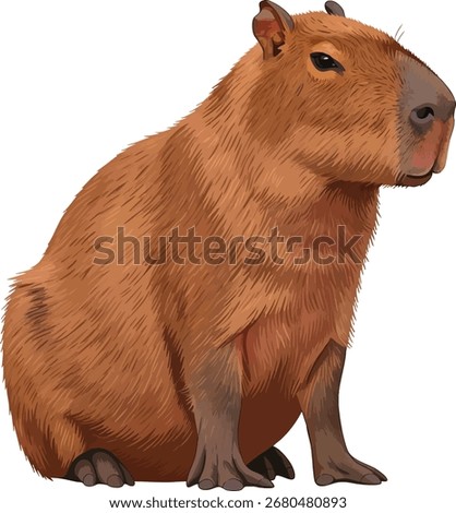 Capybara (Hydrochoerus hydrochaeris) sitting position vector illustration – South American semiaquatic rodent from rivers, marshes, wetlands and Amazon rainforest