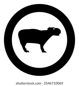 Capybara icon in circle round black color vector illustration image solid outline style