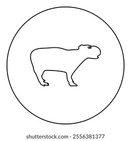 Capybara icon in circle round black color vector illustration image outline contour line thin style