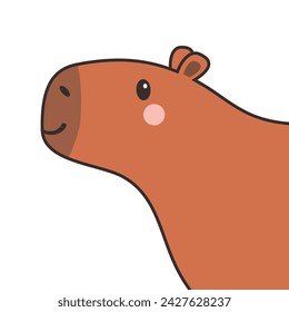 Capybara-Symbol in der Ecke. Nette Cartoon Kawaii lustige Baby-Figur. Wasserschwein. Lächelndes Gesicht. Contour Line Doodle. Childischer Stil. Aufkleberdruck, Grußkarte. Flaches Design. Weißer Hintergrund. Vektor