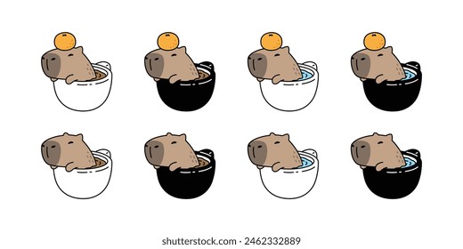 capybara icon vector coffee cup orange fruit hot tea water pet cartoon character logo symbol illustration clip art isolated design