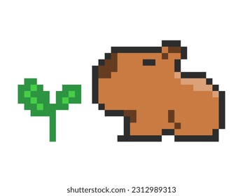 Capybara illustration. Cute animal capybara in pixel art