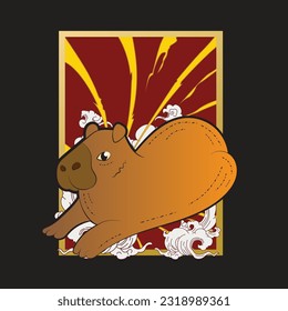 capybara illustration with japanese style for kaijune event, notebook, logo