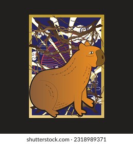 capybara illustration with japanese style for kaijune event, notebook, logo