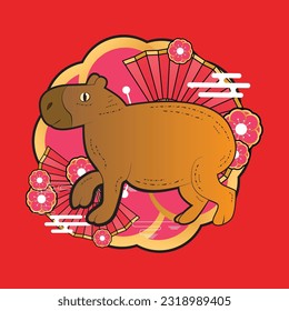 capybara illustration with japanese style for kaijune event, notebook, logo