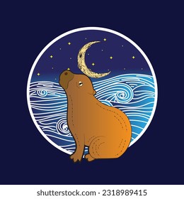 capybara illustration with japanese style for kaijune event, notebook, logo